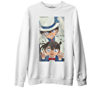 Detective Conan Beyaz Erkek Kalın Sweatshirt