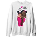 Mouse Anneler Günü Beyaz Unisex Kalın Sweatshirt