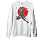 Attack on Titan Levi - Red Moon Beyaz Erkek Kalın Sweatshirt