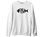 Fish with Letters Beyaz Erkek Kalın Sweatshirt
