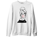 Girl Behind Bubble Gum Beyaz Erkek Kalın Sweatshirt