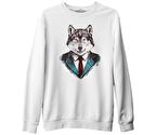 Mr. Wolf - Kurt Beyaz Erkek Kalın Sweatshirt