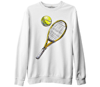 Tenis - Raket ve Top Beyaz Erkek Kalın Sweatshirt
