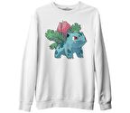 Pokemon - Ivysaur Beyaz Kalın Sweatshirt