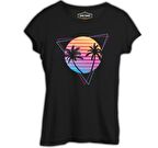 Summer Night Lights Siyah Kadın Tshirt