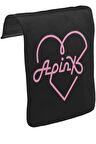 Apink - Logo Kalp Unisex Siyah Tak-Çıkar Postacı Çanta Kapağı CK-1161