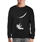 Astronot Salıncak Siyah Çocuk Sweatshirt