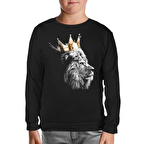 Aslan - Kral Taç Siyah Çocuk Sweatshirt