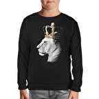 Aslan - Kraliçe Taç Siyah Çocuk Sweatshirt