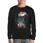 Doğa Macera Kamp Silüet Siyah Çocuk Sweatshirt