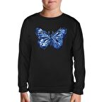 Beautiful Blue Butterfly Siyah Çocuk Sweatshirt