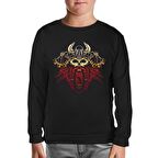 Viking Skull and His Axes Siyah Çocuk Sweatshirt