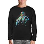 Colorful Octopus Siyah Çocuk Sweatshirt