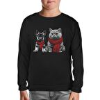 Baby Dog and a Cat Wearing Scarves Siyah Çocuk Sweatshirt