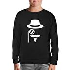 Silhouette of a Man with a Moustache and a Hat Siyah Çocuk Sweatshirt