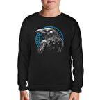 Raven Bird in Front of a Viking Rune Siyah Çocuk Sweatshirt