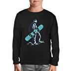 Man Holding Snowboard Siyah Çocuk Sweatshirt