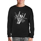 Skeleton Hand Holding Drumsticks Siyah Çocuk Sweatshirt