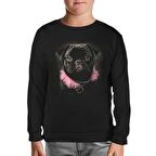 Dog Wearing Pink Fur Siyah Çocuk Sweatshirt
