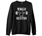 Bodybuilding - Lifting Therapy Siyah Erkek Kalın Sweatshirt