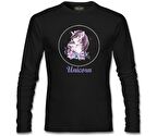 Unicorn Çiçek Anneler Günü Siyah Unisex Sweatshirt