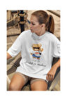 Kadın %100 Pamuklu Teddy Bear Baskılı Oversize T-shirt