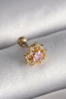316L Çelik Gold Renk Zirkon Taşlı Kalp Tragus Piercing - Lisinya