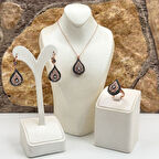Elmas Montür Rosegold Damla Gümüş Set Takım - LVRSET08