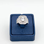 925 Ayar Gümüş Pırlanta Montürlü İri Boy Baget Lüks Kadın Yüzük