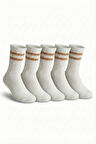 Kadın Beyaz - Latte Çift Çizgili Soket Çorap 5’li Paket