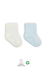 Lenaca Puan Derby Penye Soket Çorap 2'li  Mavi Ekru