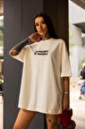 Livizmir Moda Unisex Bisiklet Yaka Baskılı Oversize T-Shirt - Beyaz