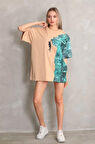 Livizmir Moda Unisex Bisiklet Yaka Baskılı Oversize T-Shirt - Bej