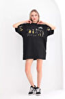 Livizmir Moda Unisex Bisiklet Yaka Baskılı Oversize T-Shirt - Siyah