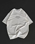 Livizmir Moda Unisex Bisiklet Yaka Baskılı Oversize T-Shirt - Beyaz