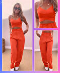 Livizmir Moda Askı Detaylı Crop Ve Pantolon Takım - Turuncu