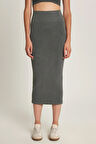 Kadın Slim Fit Pamuklu Düz Uzun Antrasit Etek