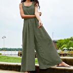 Barbora Keten Yazlık Günlük Salaş Kadın Tulum LN238haki3