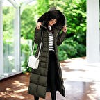 Kışlık Tam Boy Kürklü Şişme Kadın Mont