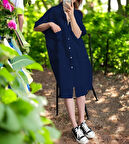 Yazlık Cep Detaylı Şık Keten Elbise