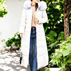 Kışlık Tam Boy Kürklü Kapüşonlu Şık Kadın Şişme Mont