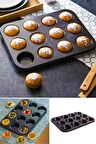 12 Bölmeli Metal Yapışmaz Muffin Kek Kalıbı