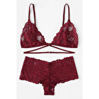 Kadın Bordo Özel Şık Sütyen Külot Takımı