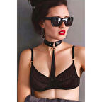 MARSİLYAN- Püsküllü Deri Tasma, Deri Choker, Püskül Detaylık Şık Choker - APFT1236