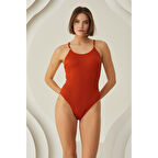 MARSiLYAN- Özel Tasarım Fitilli Kiremit Rengi Mayo