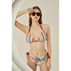 MARSiLYAN- Yandan Bağlamalı Şık Tasarım Soft Tropikal Üçgen Bikini Takımı
