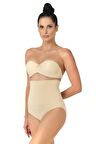 Kadın Bej Dikişsiz Masaj Özellikli Çift Kat Slip Korse 2029