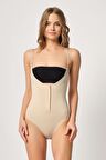 Kadın Ten Önden Agraflı Dikişsiz Göğüsü Açık Body Korse