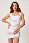 Kadın Beyaz Toparlayıcı Elbise Lazer Korse
