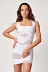 Kadın Beyaz Toparlayıcı Elbise Lazer Korse